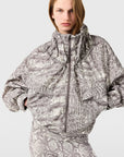 Almond Milk and Charcoal Crocodile Print Windbreaker Jacket