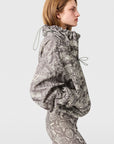 Almond Milk and Charcoal Crocodile Print Windbreaker Jacket