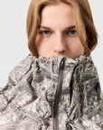 Almond Milk and Charcoal Crocodile Print Windbreaker Jacket