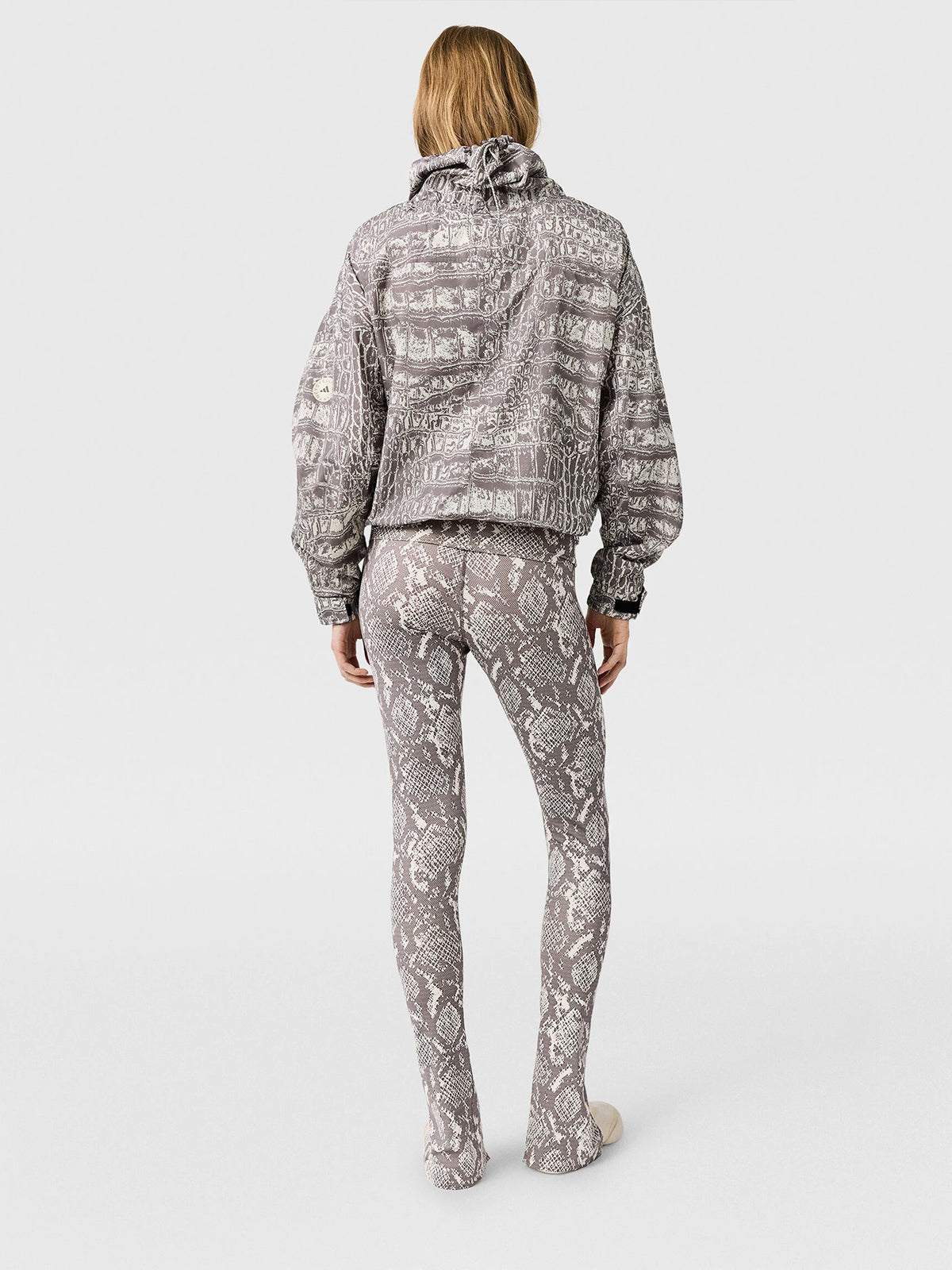 Almond Milk and Charcoal Crocodile Print Windbreaker Jacket