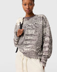 Almond Milk and Charcoal Crocodile Print Crewneck Sweatshirt