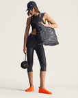 Black Almond Milk Crocodile Print Packable Tote Bag