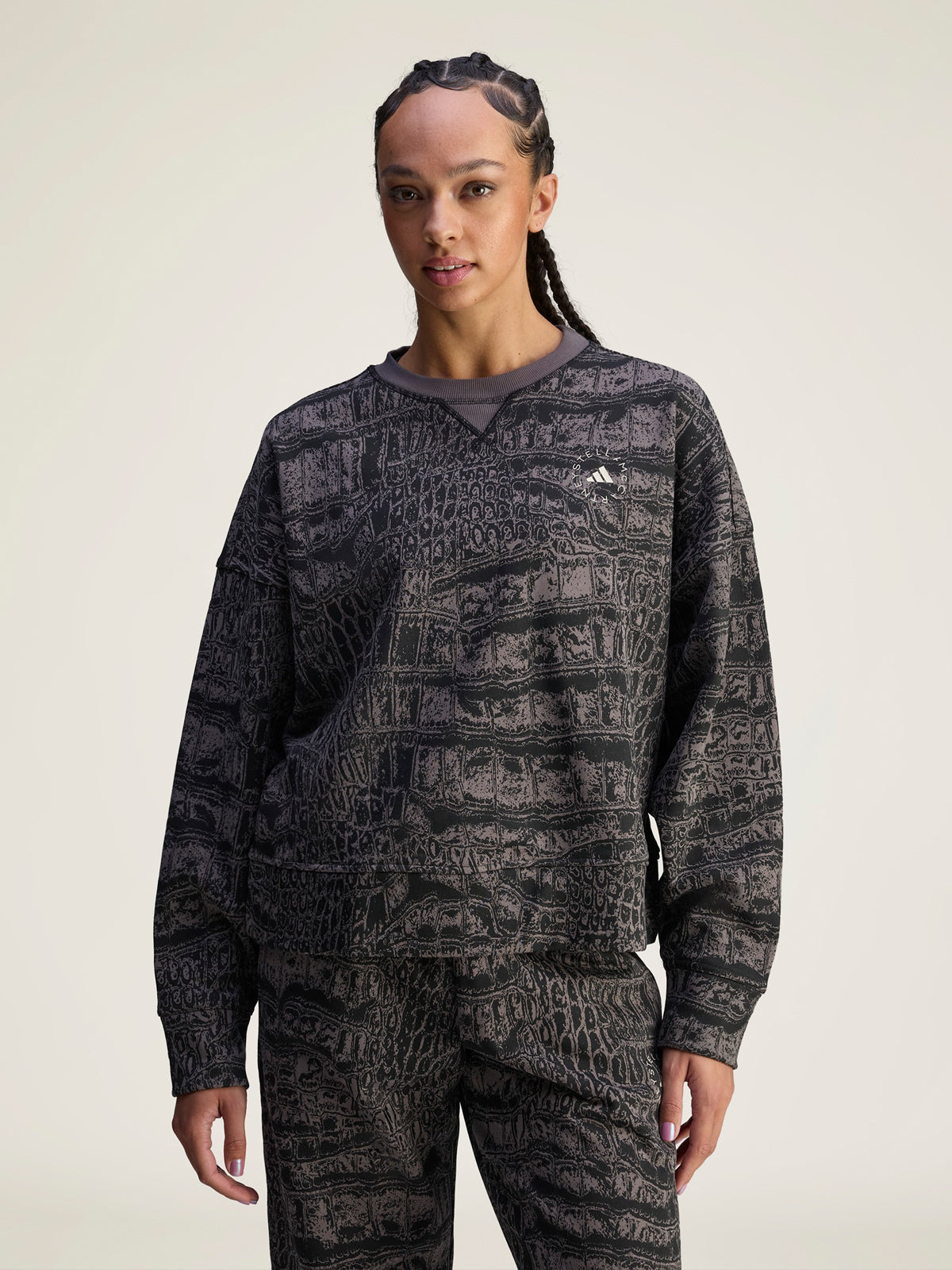 Charcoal and Black Logo Graphic Print Crewneck Sweatshirt