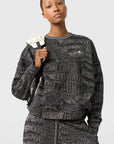 Charcoal and Black Logo Graphic Print Crewneck Sweatshirt