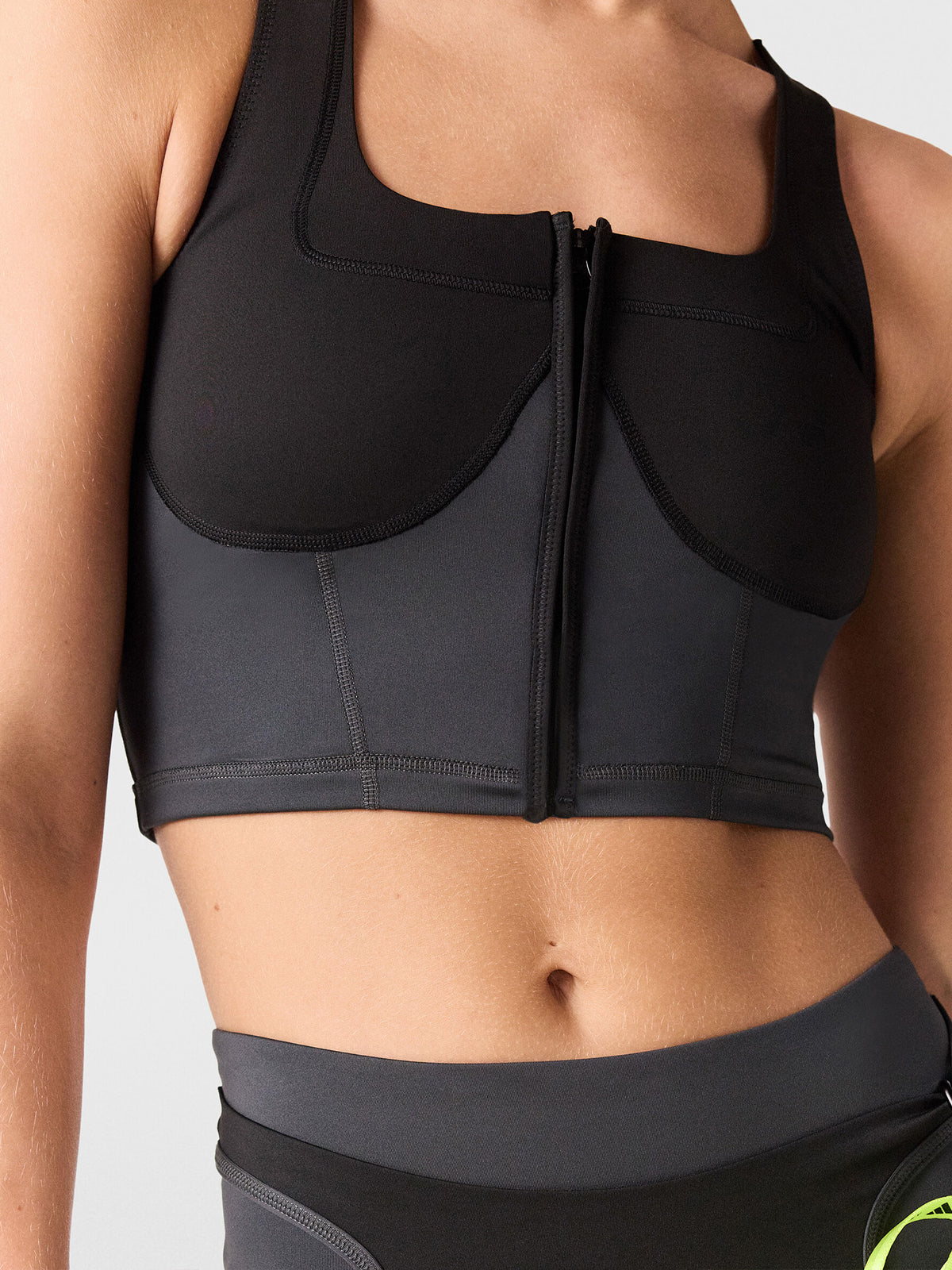 Black / Carbon Two Tone Zipped Crop Top