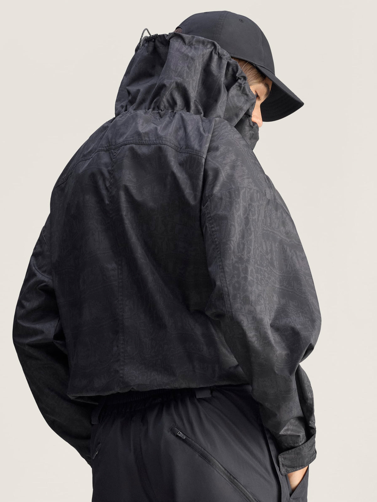 Charcoal and Black Crocodile Print Windbreaker Jacket