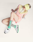 Dove Grey / Bright Green Crew Socks