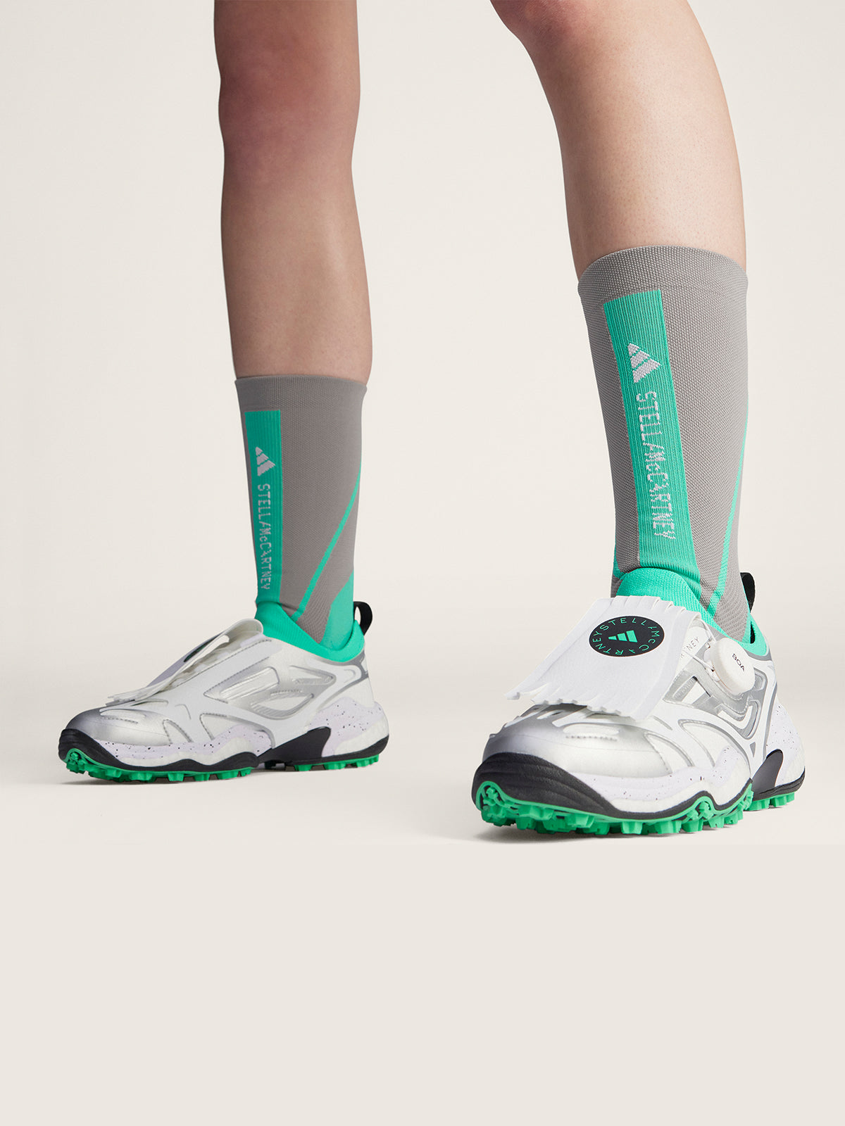 Dove Grey / Bright Green Crew Socks