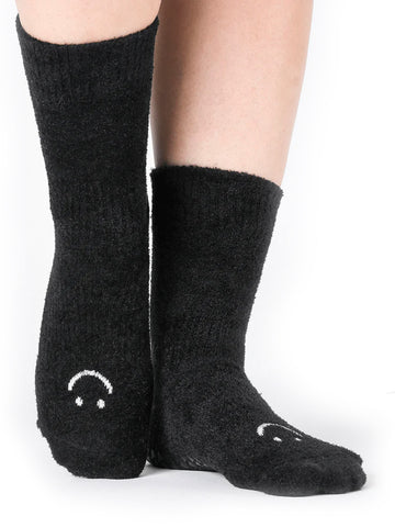 Black Happy Cloud Crew Grip Socks