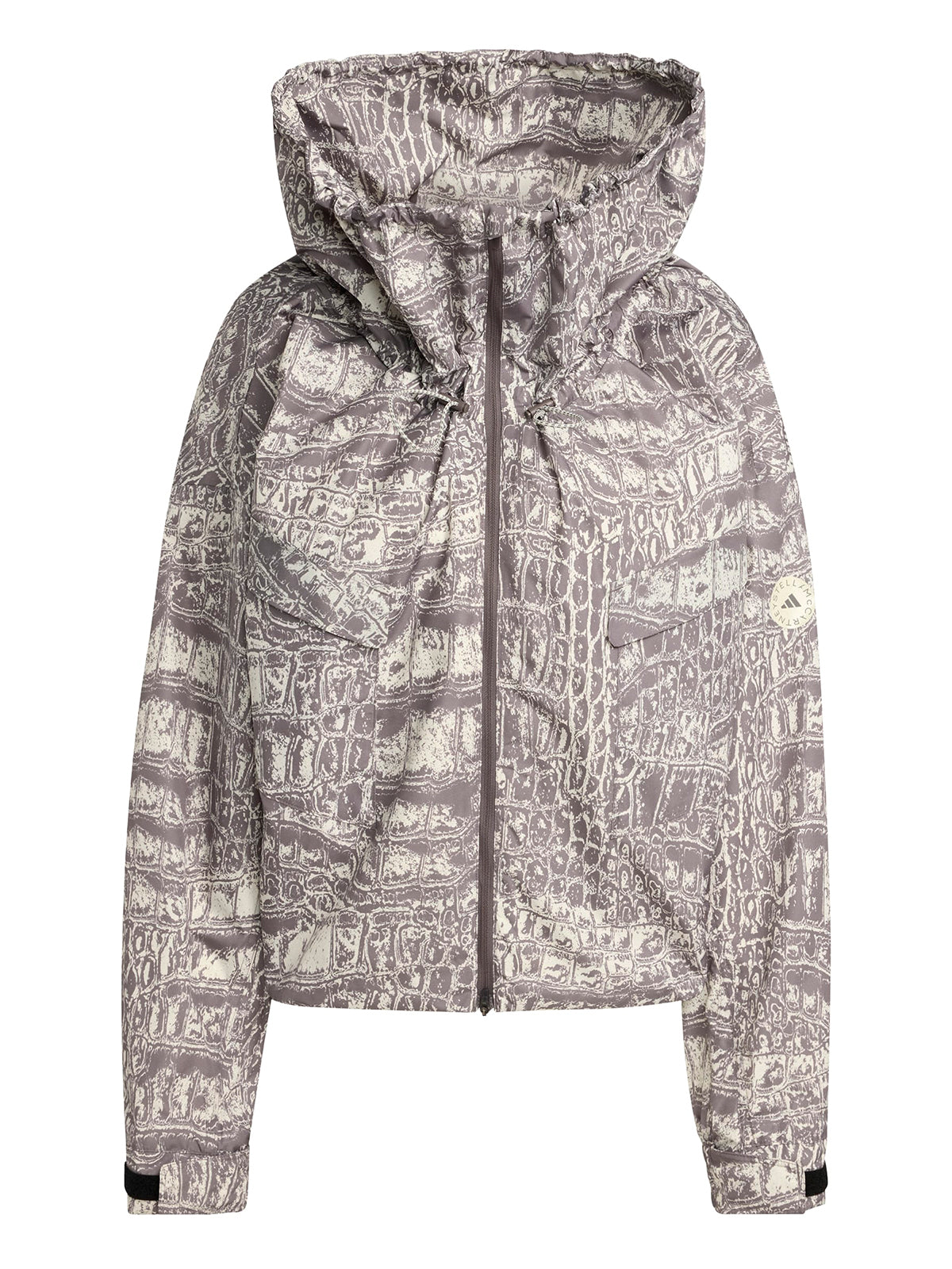 Almond Milk and Charcoal Crocodile Print Windbreaker Jacket