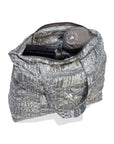 Almond Milk Charcoal Crocodile Print Packable Tote Bag