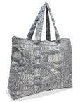 Almond Milk Charcoal Crocodile Print Packable Tote Bag