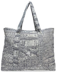 Almond Milk Charcoal Crocodile Print Packable Tote Bag