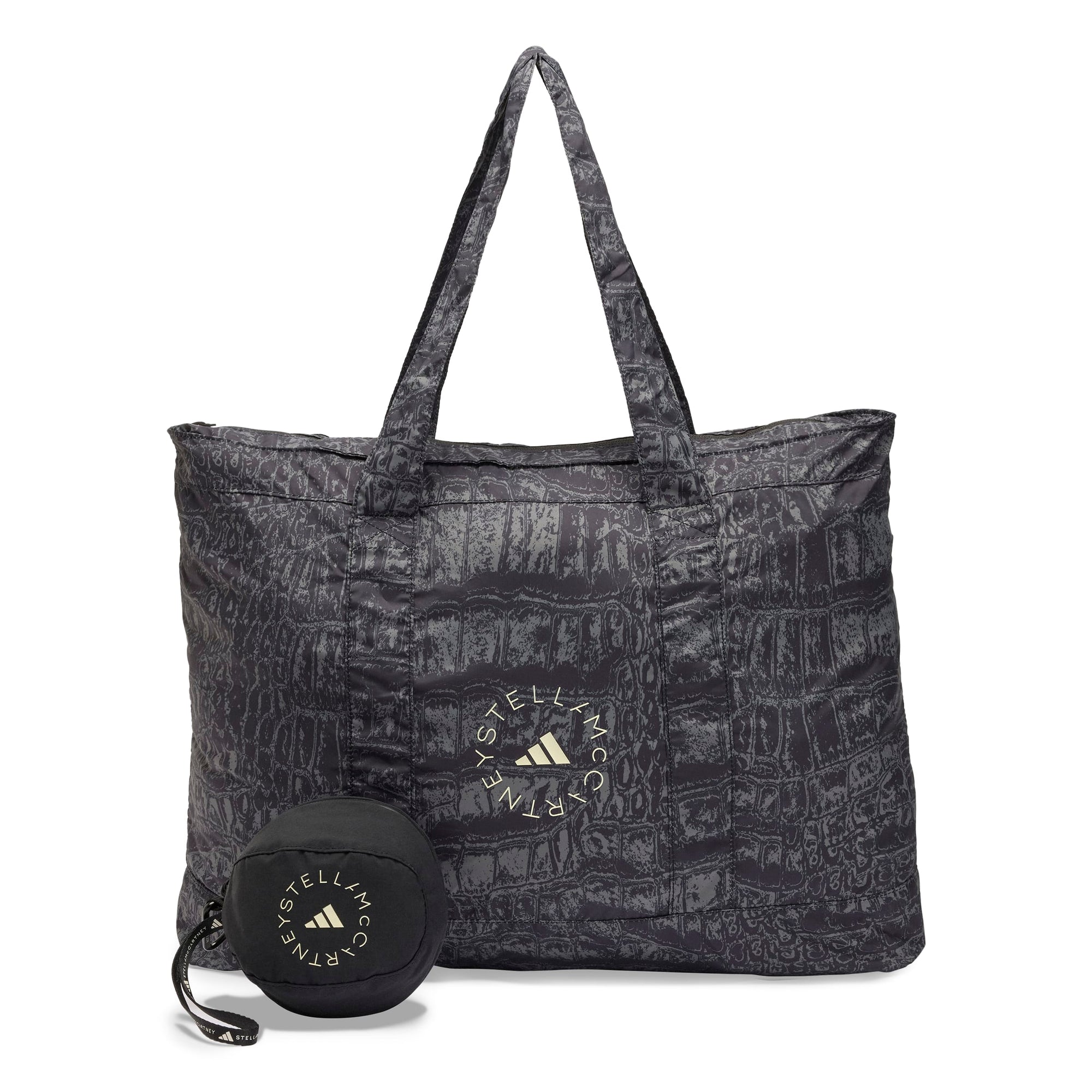 Black Almond Milk Crocodile Print Packable Tote Bag