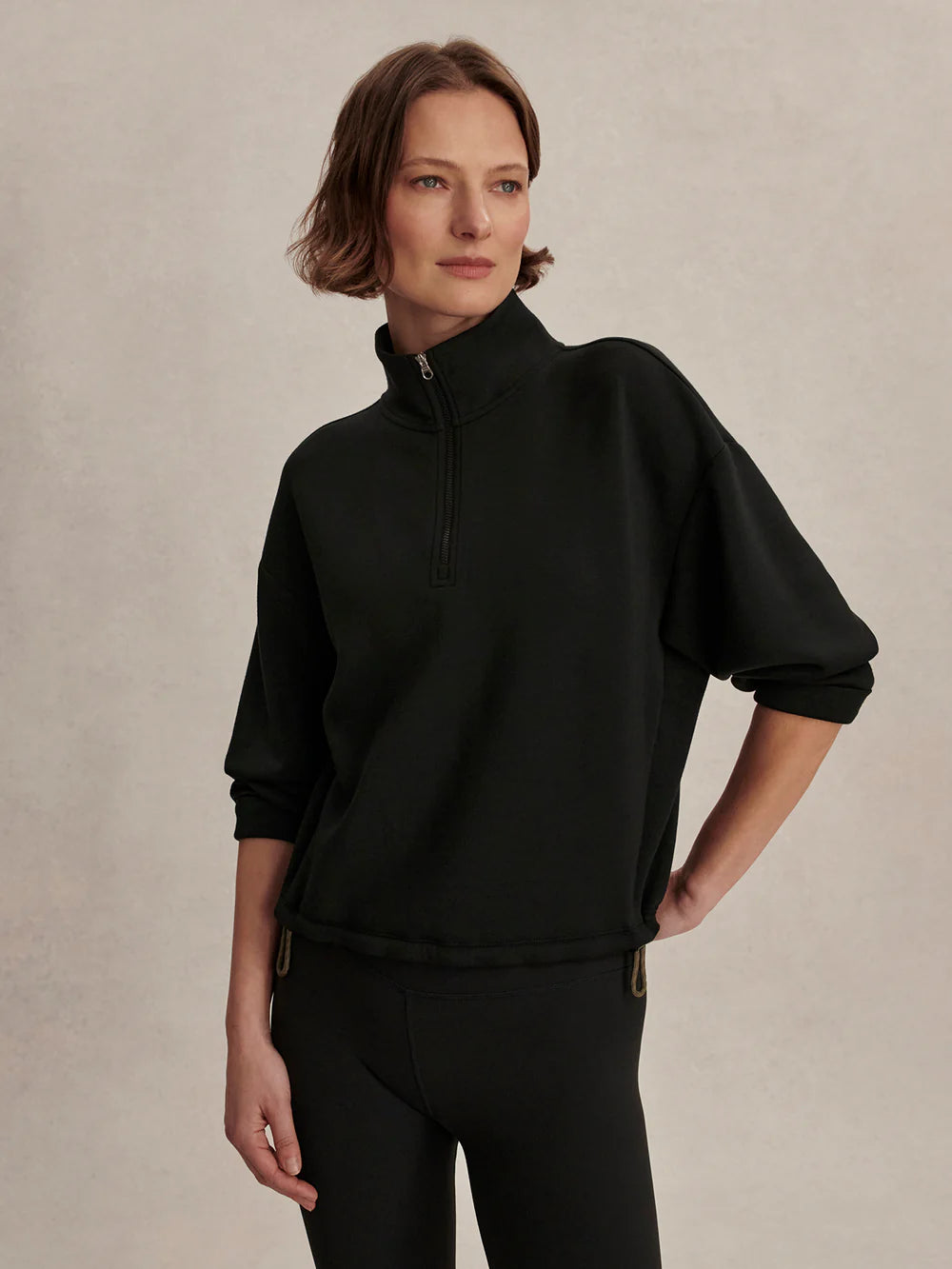 Black Sian Cropped Half-Zip Midlayer