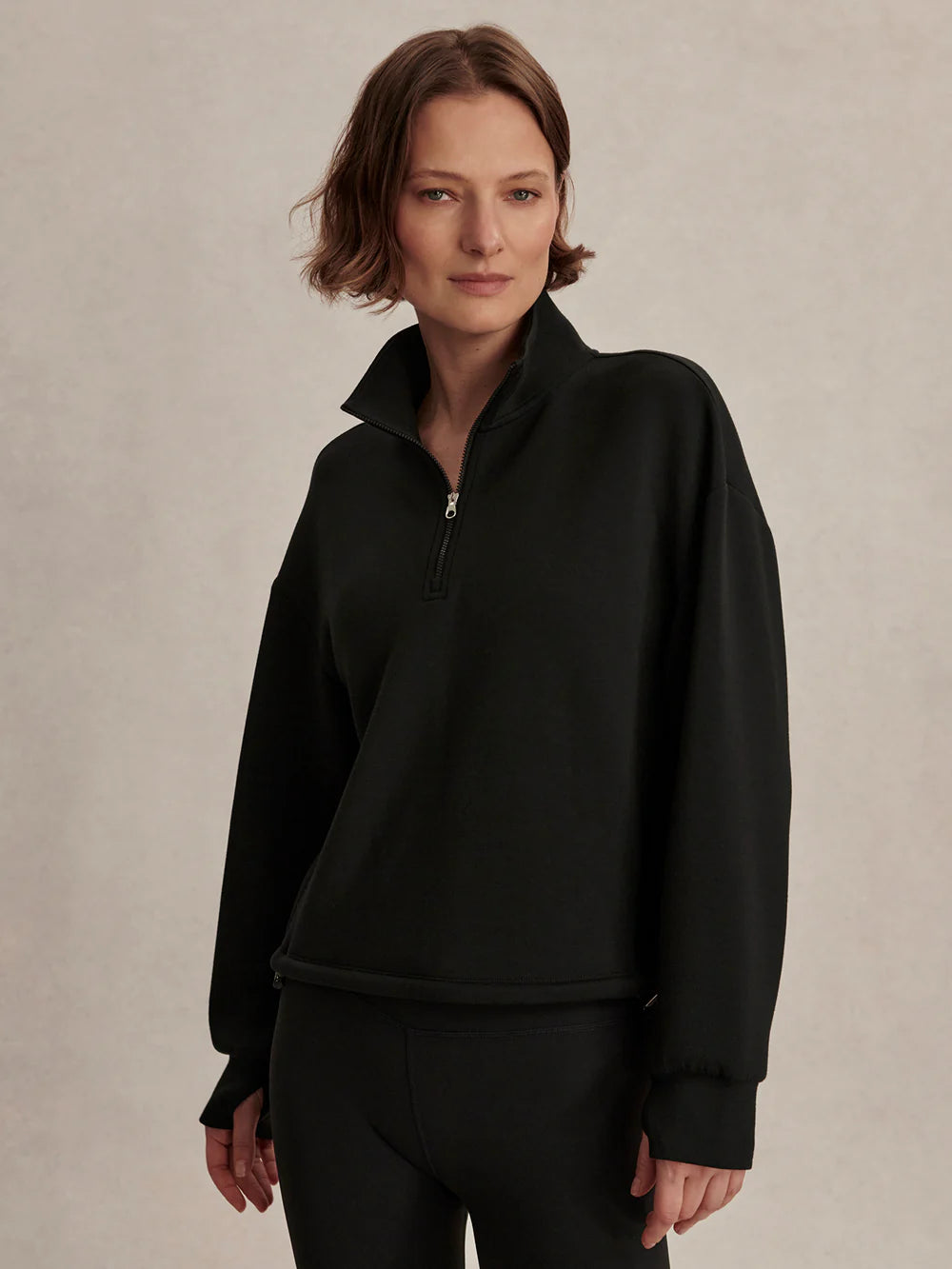 Black Sian Cropped Half-Zip Midlayer