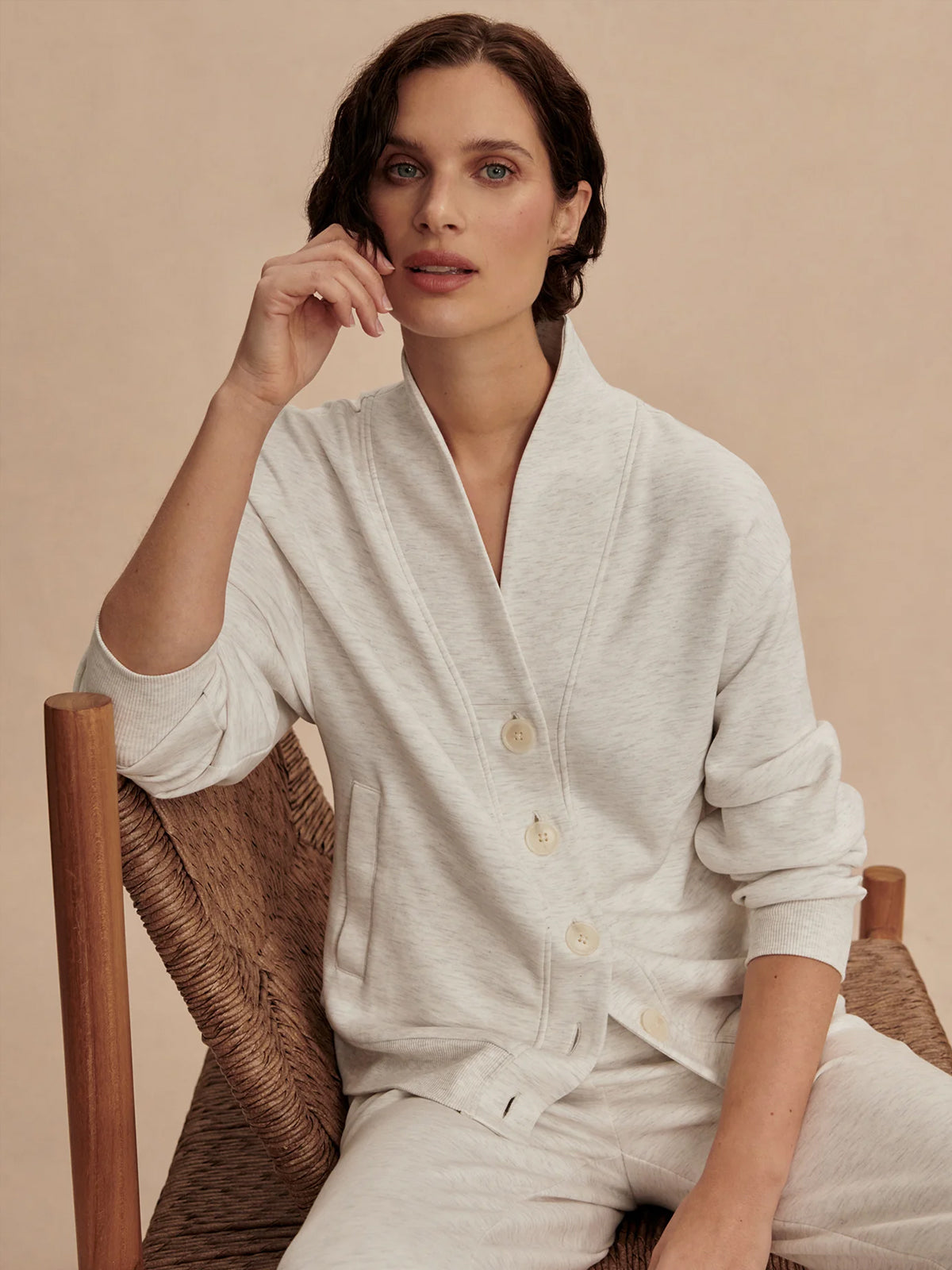 Ivory Marl Celeste Button Through Sweat