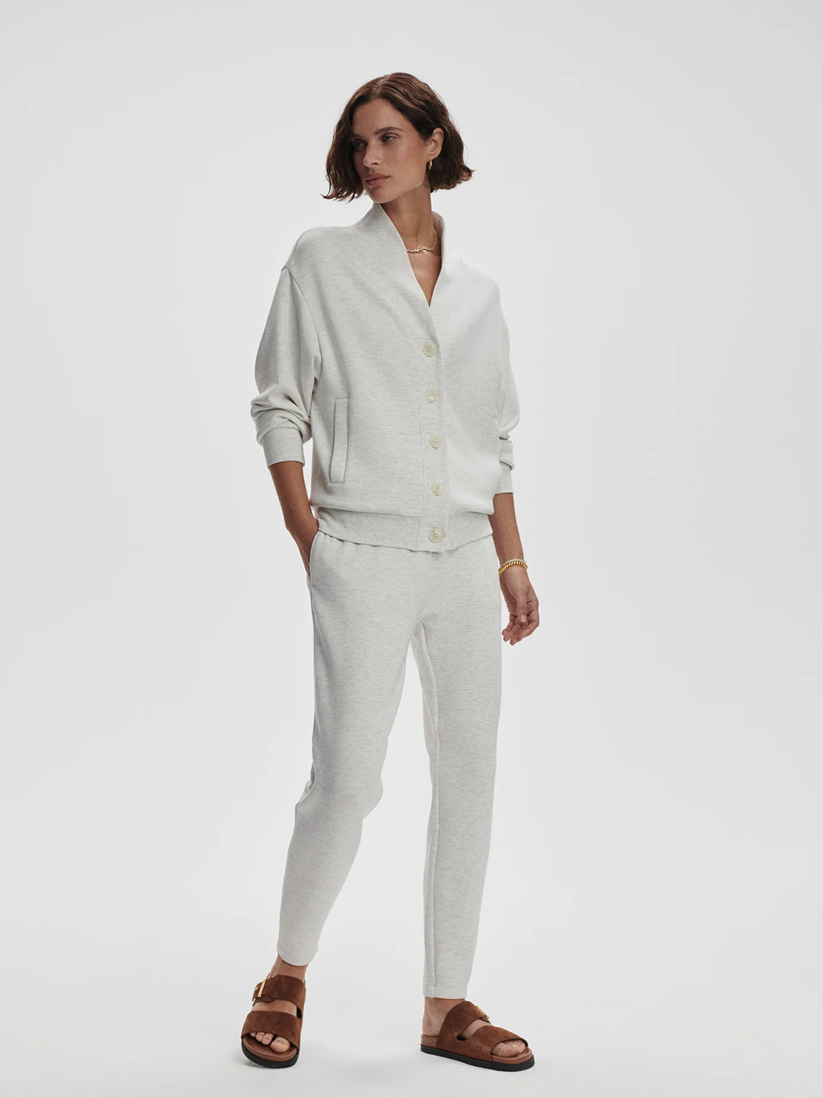 Ivory Marl Celeste Button Through Sweat