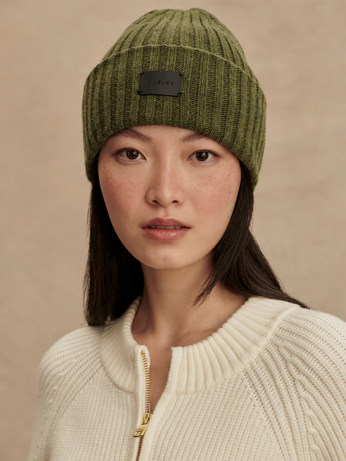 Mid Olive Marl Elva Chunky Rib Beanie