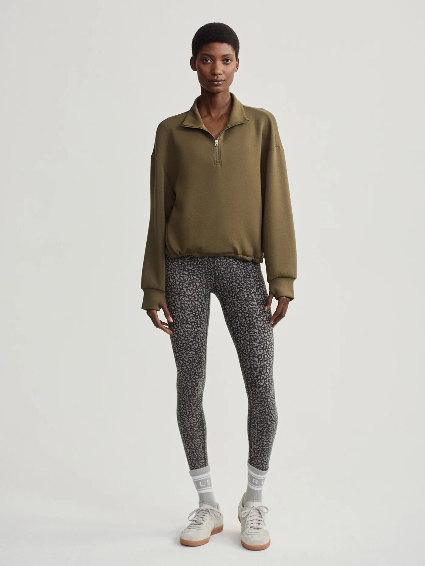 Dark Olive Sian Cropped Half-Zip Midlayer