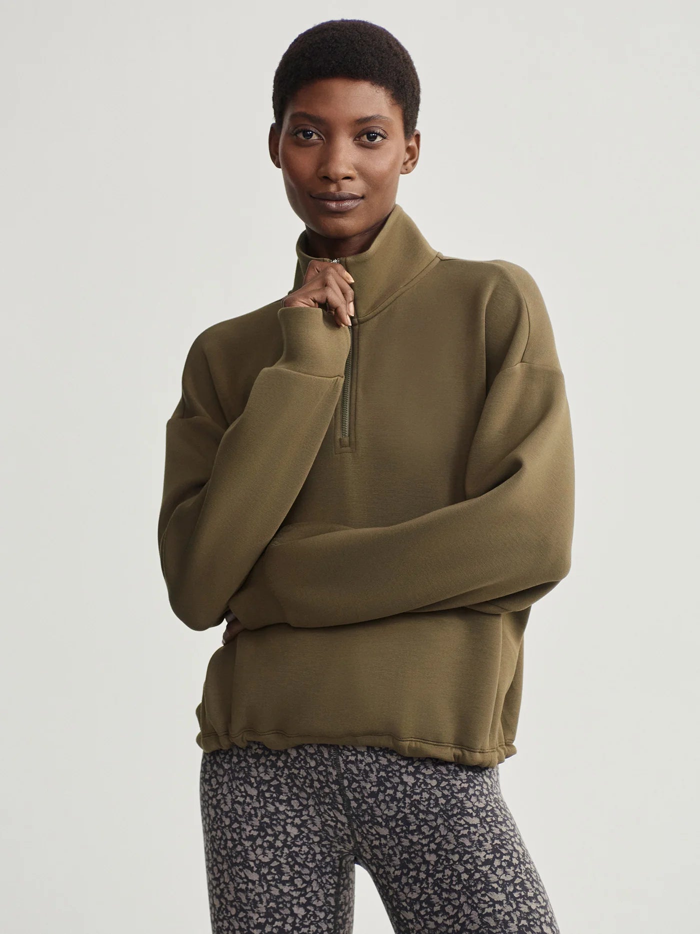 Dark Olive Sian Cropped Half-Zip Midlayer