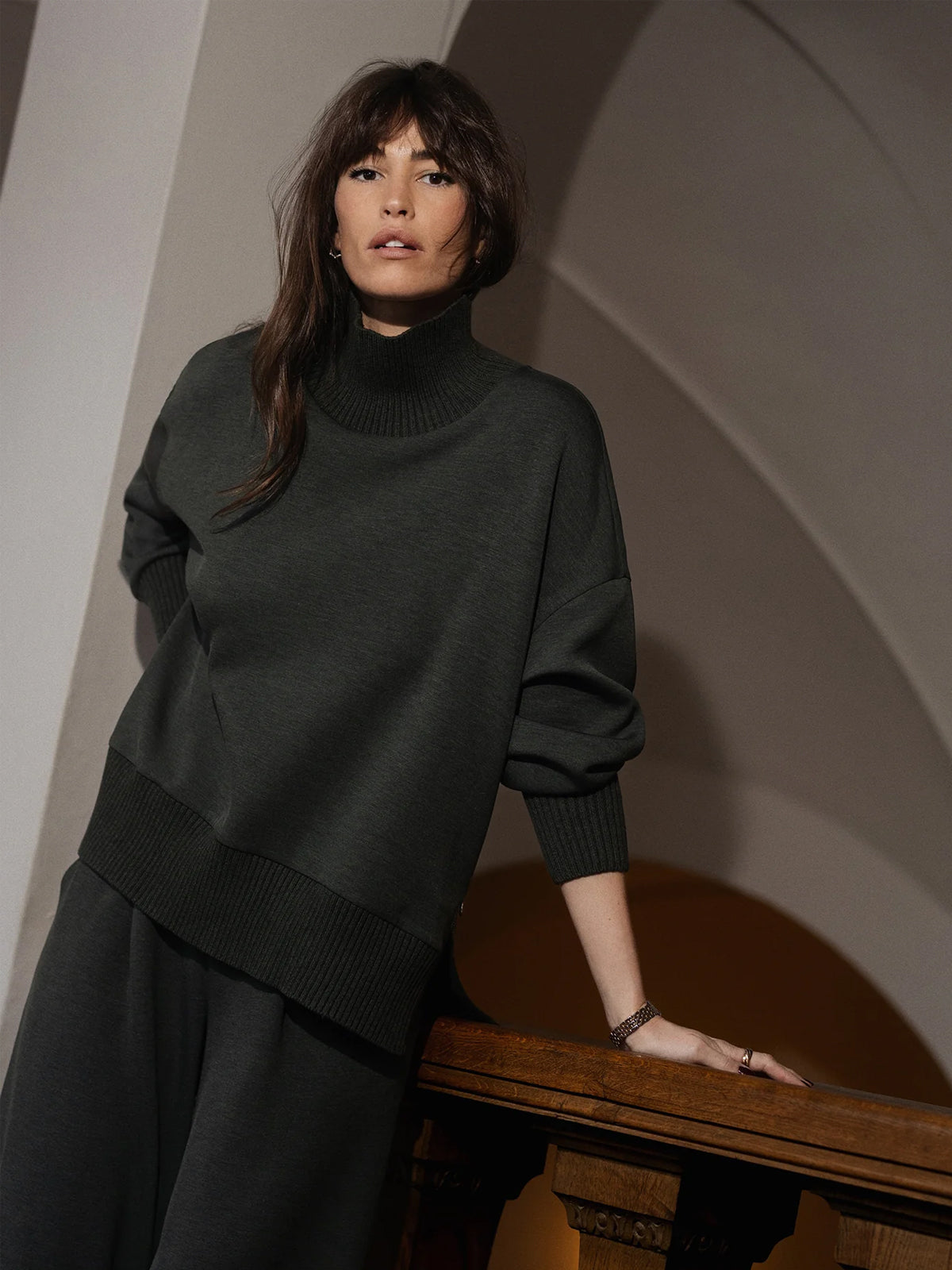 Olive Marl Barker High Neck Sweatshirt