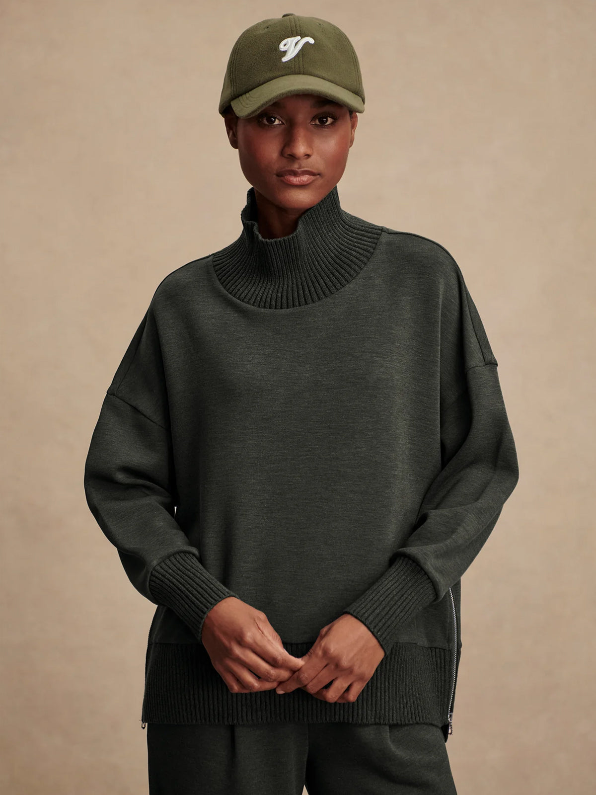 Olive Marl Barker High Neck Sweatshirt