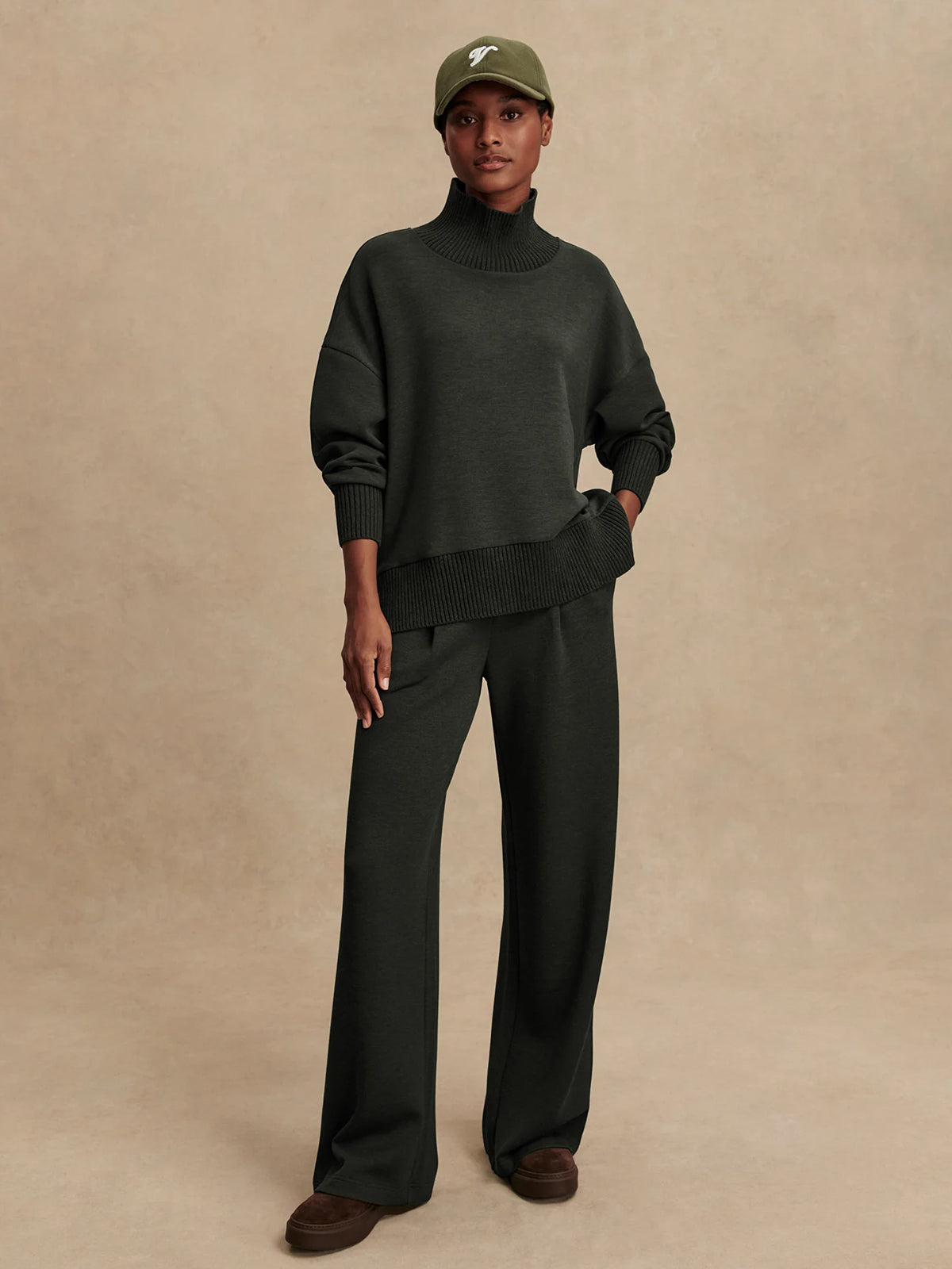 Olive Marl Barker High Neck Sweatshirt