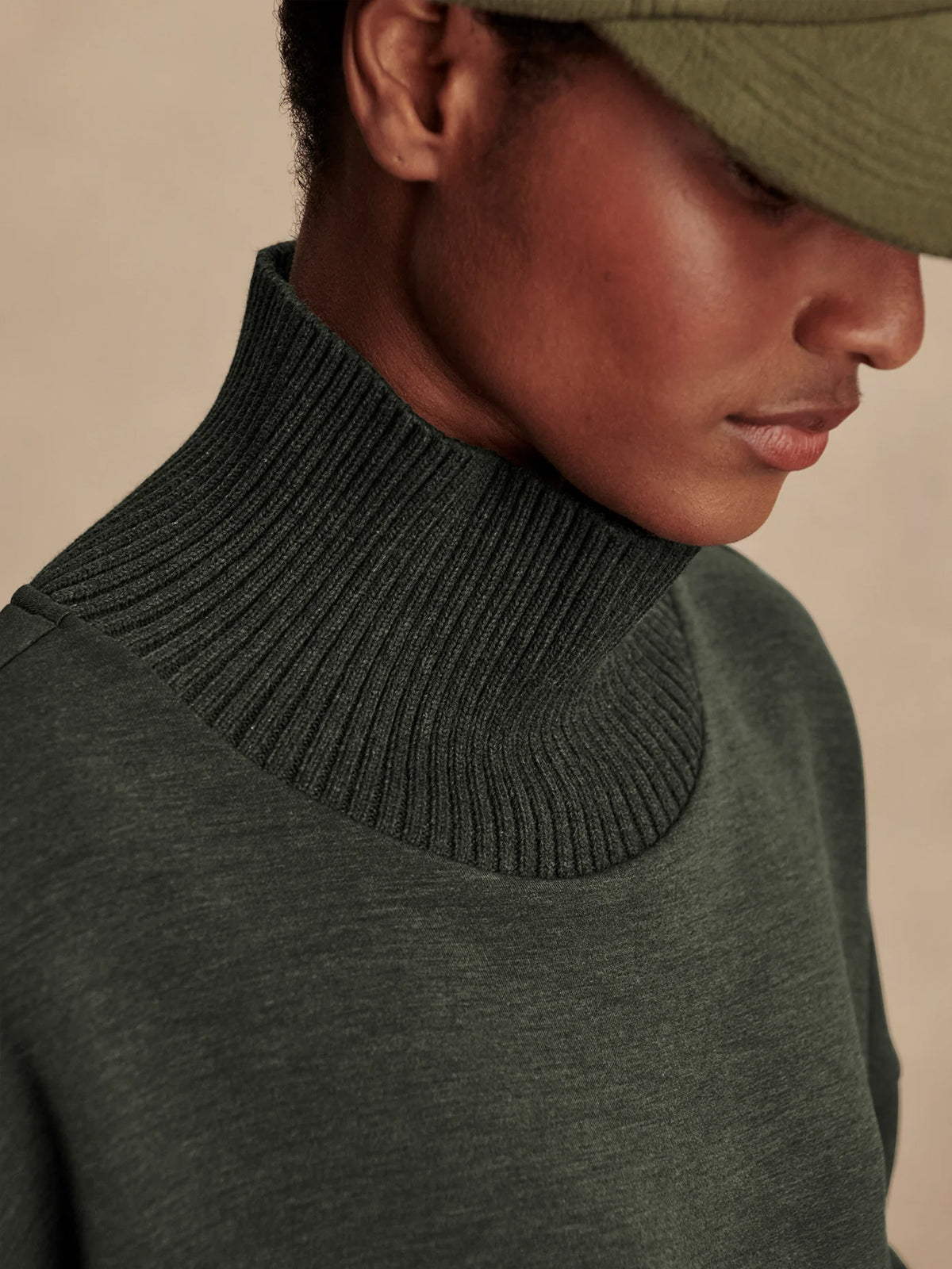 Olive Marl Barker High Neck Sweatshirt