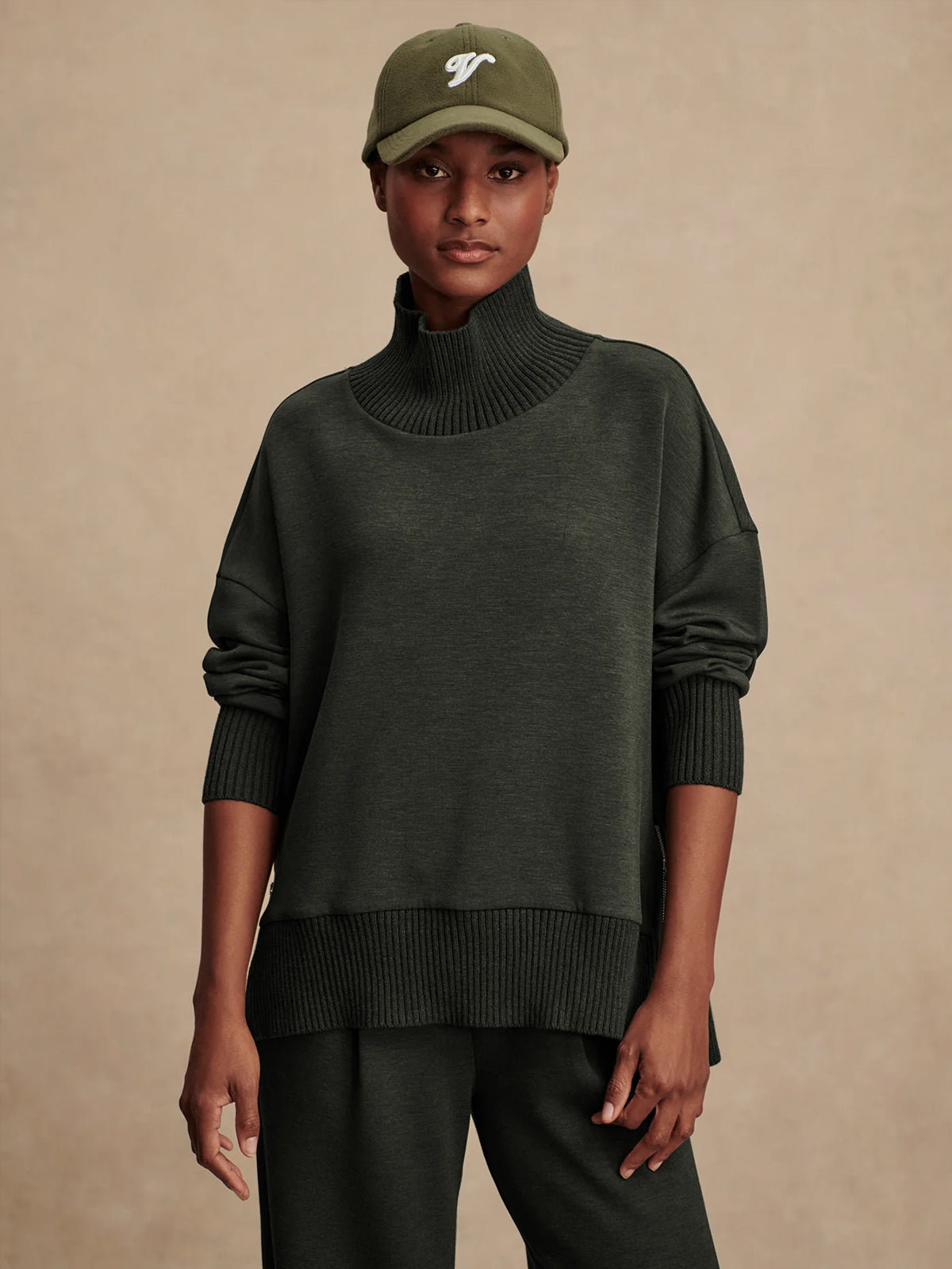 Olive Marl Barker High Neck Sweatshirt