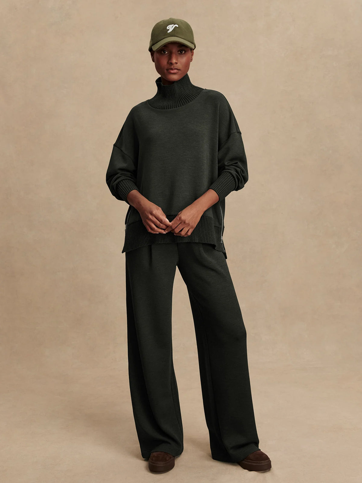 Olive Marl Barker High Neck Sweatshirt