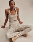 Ivory Abstract Feather FreeSoft Cori Sports Bra