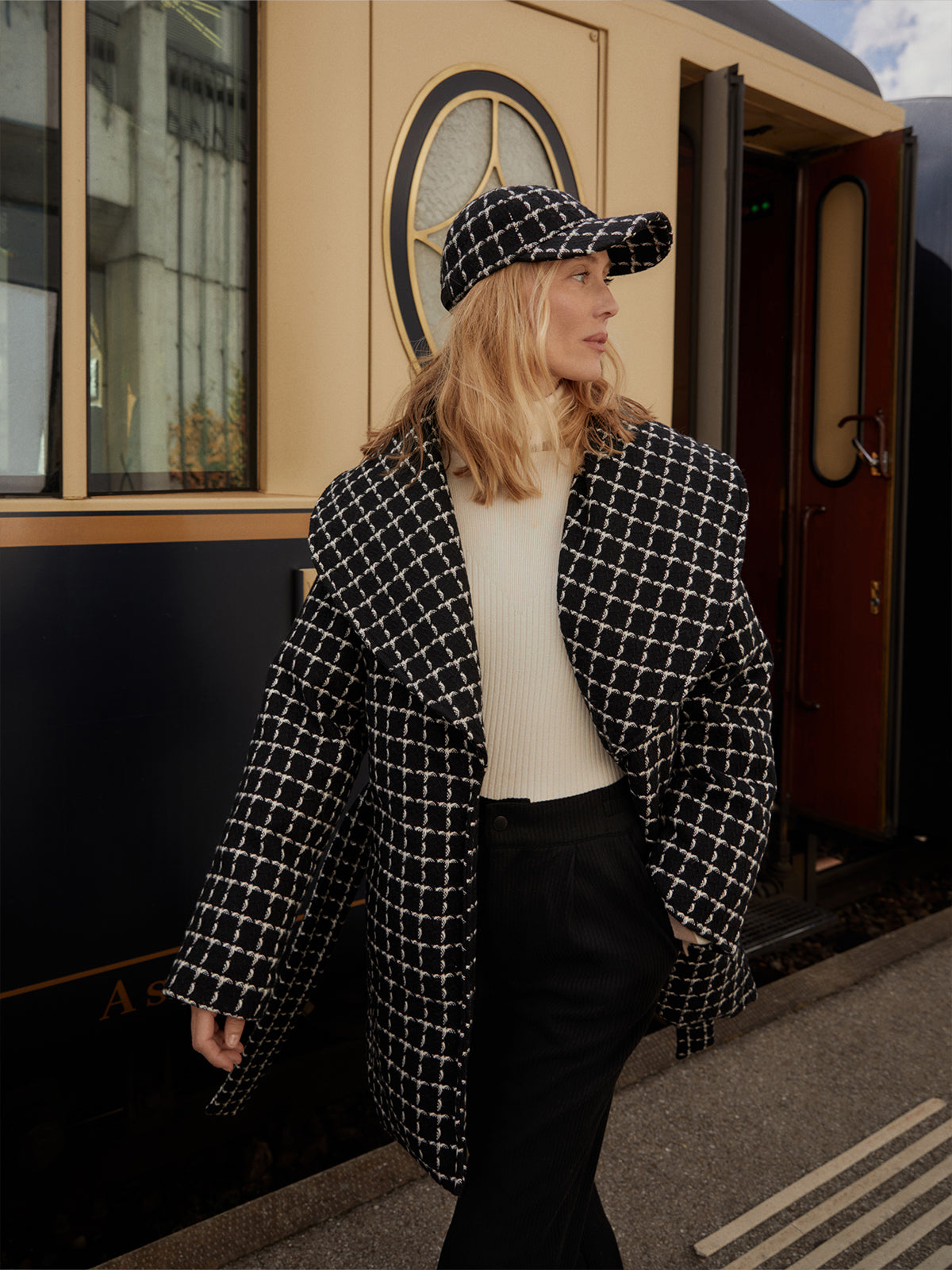 Black Mono Check Milla Wrap Jacket