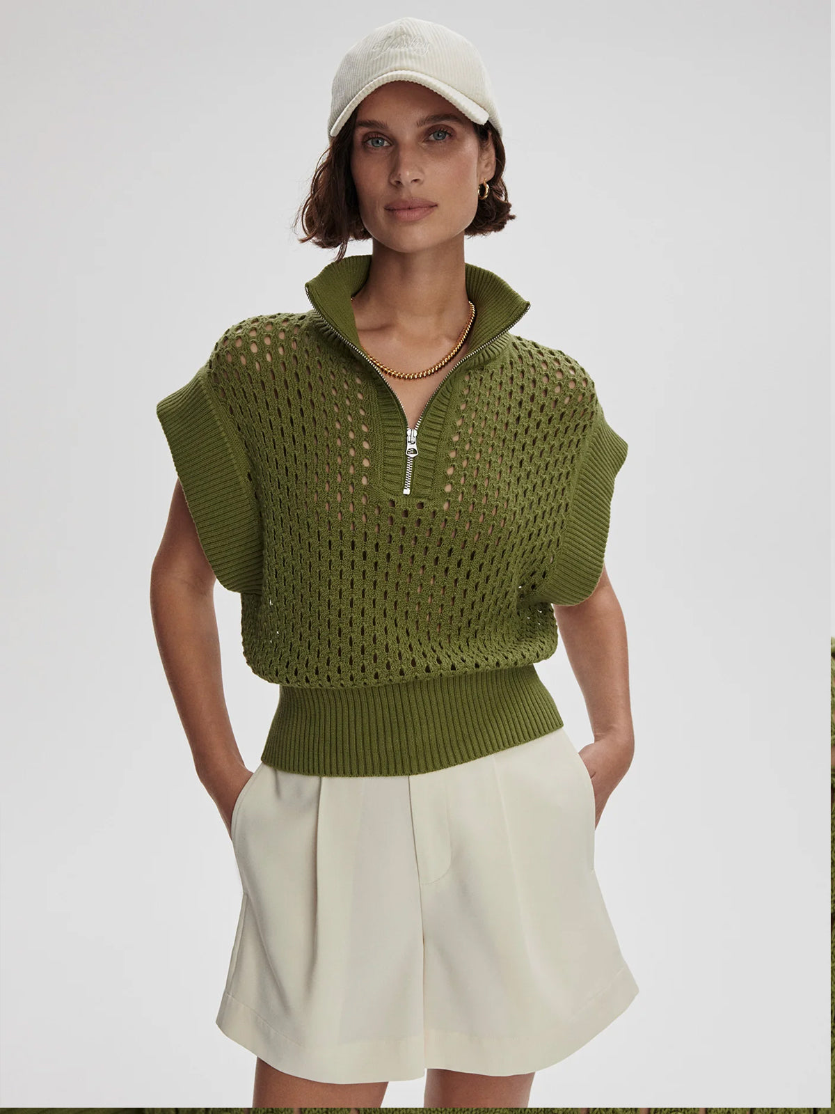Fresh Fern Gaines Half-Zip Knitted Top