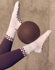 Chocolate Checkerboard Pilates Grip Socks