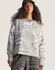 Almond Milk and Charcoal Crocodile Print Crewneck Sweatshirt