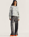 Almond Milk and Charcoal Crocodile Print Crewneck Sweatshirt