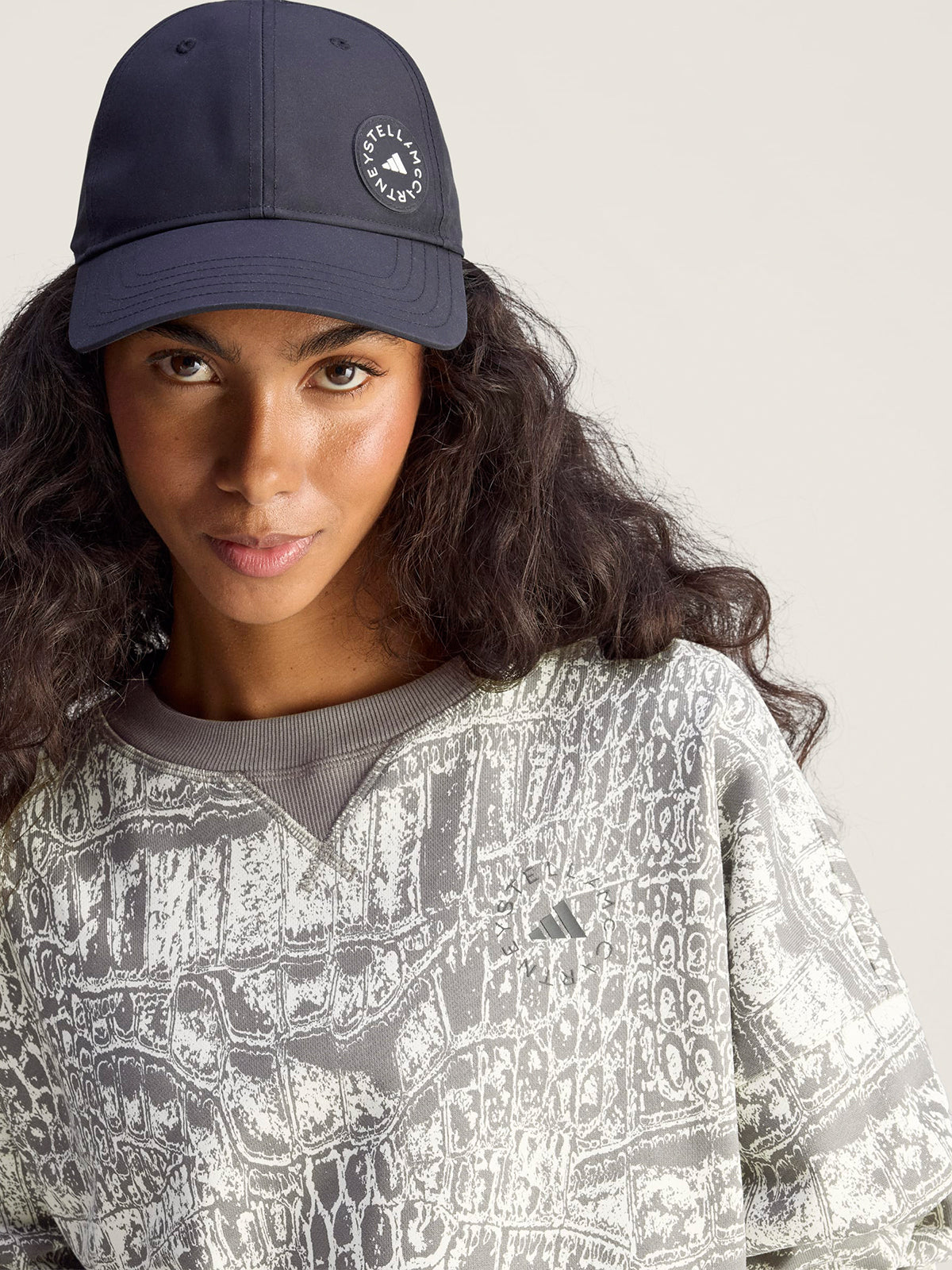 Almond Milk and Charcoal Crocodile Print Crewneck Sweatshirt