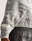 Almond Milk and Charcoal Crocodile Print Crewneck Sweatshirt