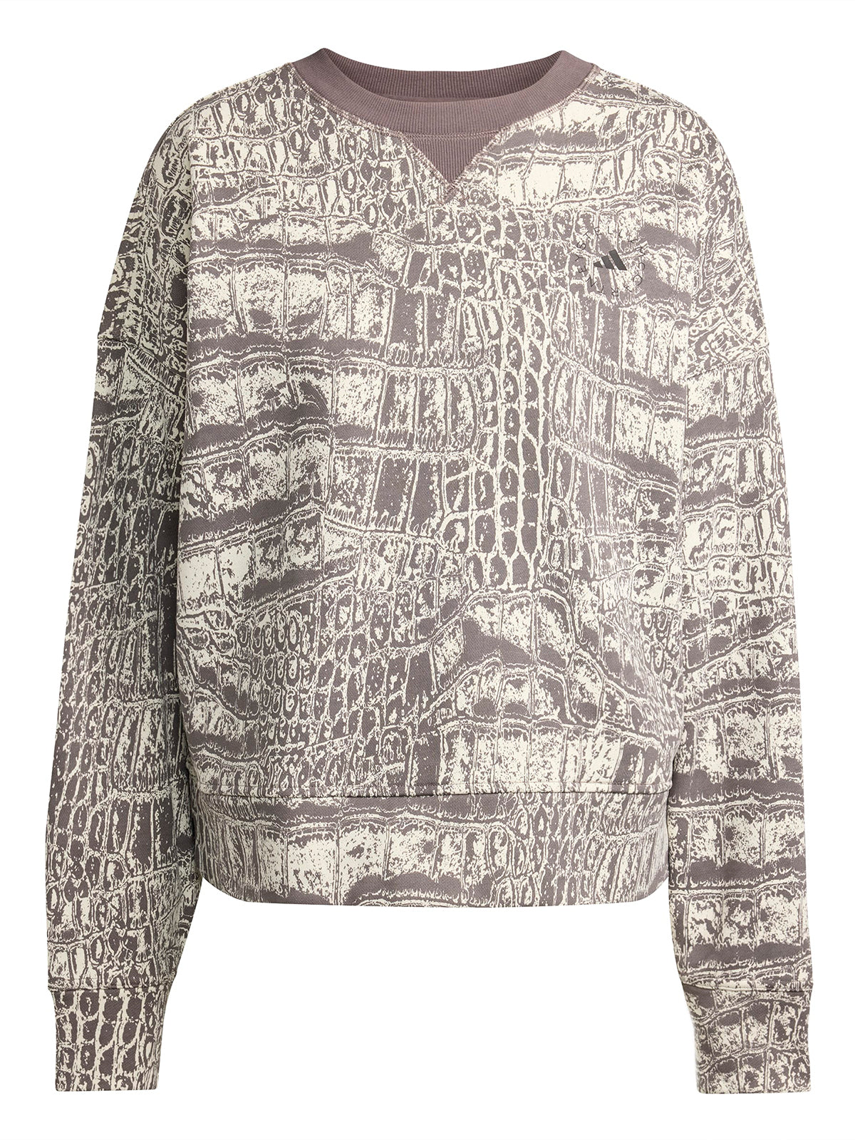 Almond Milk and Charcoal Crocodile Print Crewneck Sweatshirt