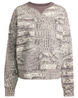 Almond Milk and Charcoal Crocodile Print Crewneck Sweatshirt
