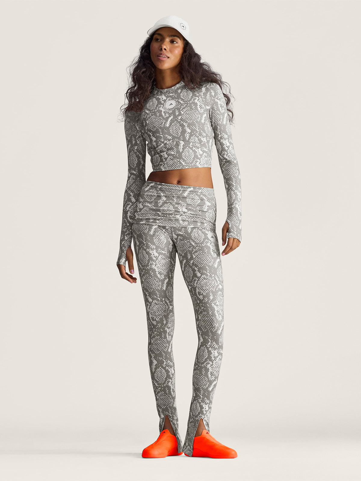 Almond Milk and Charcoal Snake Print TruePurpose Training Long Sleeve Cropped Top
