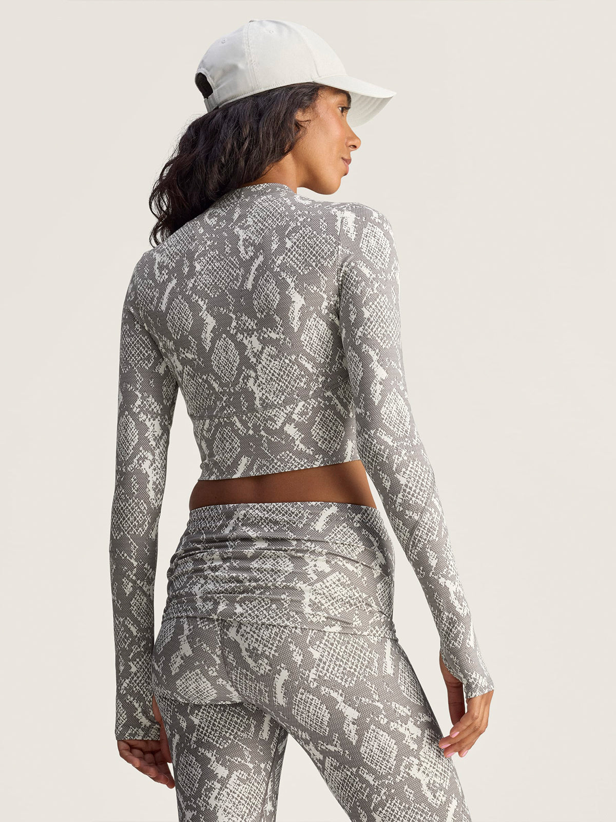 Almond Milk and Charcoal Snake Print TruePurpose Training Long Sleeve Cropped Top