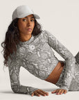 Almond Milk and Charcoal Snake Print TruePurpose Training Long Sleeve Cropped Top