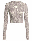 Almond Milk and Charcoal Snake Print TruePurpose Training Long Sleeve Cropped Top
