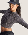 Charcoal and Black Snake Print TruePurpose Training Long-Sleeve Cropped Top