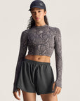 Charcoal and Black Snake Print TruePurpose Training Long-Sleeve Cropped Top