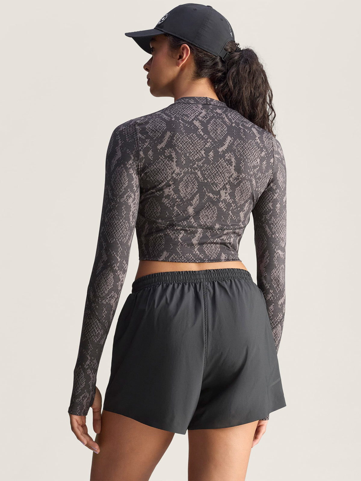 Charcoal and Black Snake Print TruePurpose Training Long-Sleeve Cropped Top
