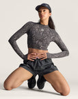 Charcoal and Black Snake Print TruePurpose Training Long-Sleeve Cropped Top