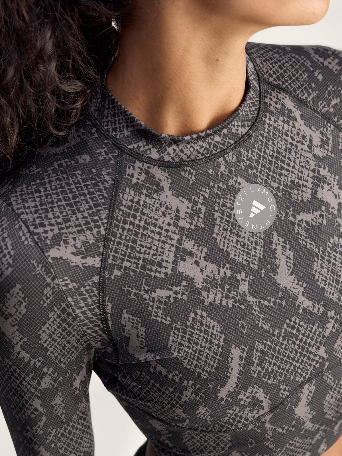 Charcoal and Black Snake Print TruePurpose Training Long-Sleeve Cropped Top